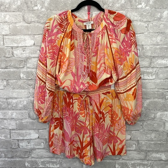 Haute Hippie Pink and Orange Tropical Bohemian Peasant Style Short Set - Picture 1 of 10
